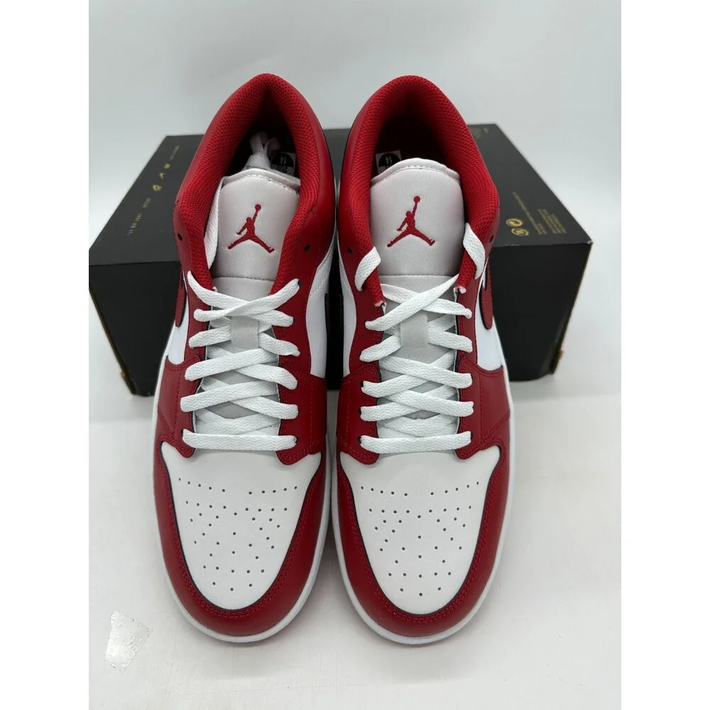 Air Jordan 1 Low Men's Size 11 Red White Leather Athletic Shoes 553558 166